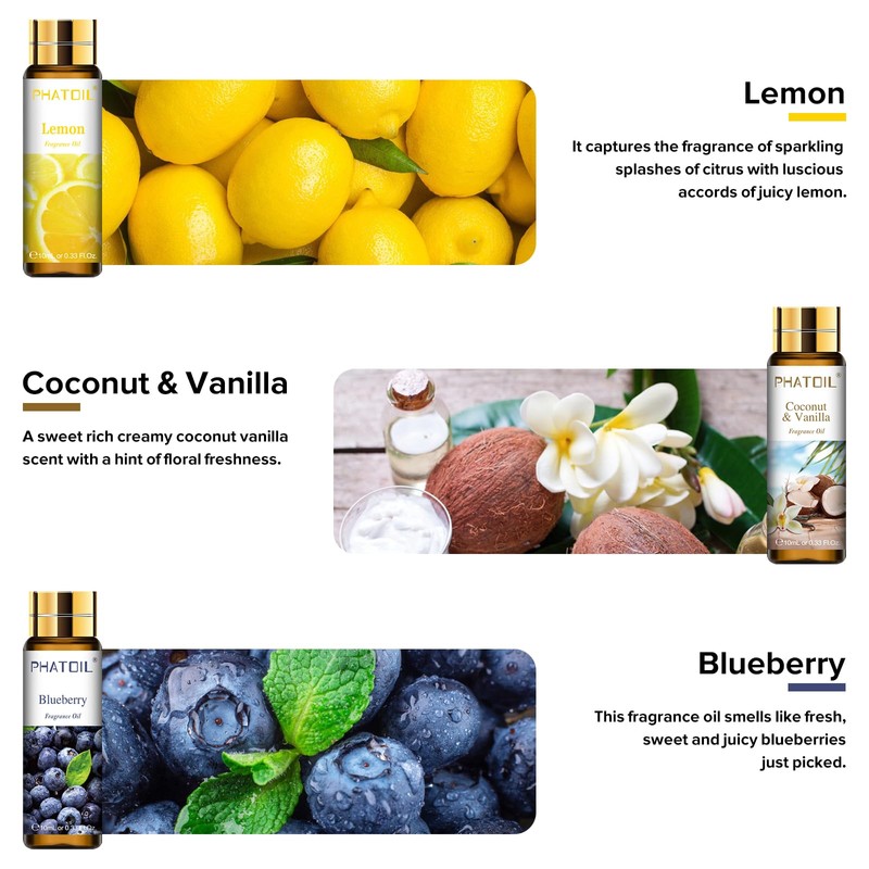 PHATOIL 9PCS Fruit Fragrance Oil Set for Soap Making Diffusers,
