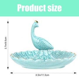 CAIRIAC Cute Animal Ceramic Jewelry Tray, Peacock Ring Holder for Women, Decorative Trinket Dish for Necklace Earrings Rings, Jewelry Organizer Bowl Display Trinket Trays for Jewelry (Blue)
