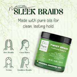 KAGA Pure O Neatbraid Hair Gel 16oz – Natural Strong Hold Edge Control, Conditioning & Shining Braid Gel for Men & Women, Non-Flaky, Alcohol-Free, Unscented, Professional Styling