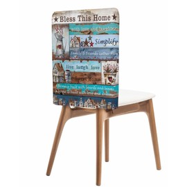 UYULILOY Bless This Home Chair Covers Set of 4 Farmhouse American Country Wood Grain Chair Back Covers Stretch Removable Washable Slipcovers Seat Protector for Dining Room Kitchen Party Decor