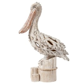 Beach Decor Coral Reef Pelican Coral Decorations for Home Coral Look Polystone Tabletop Collection Coral Reef Decor (White Pelican on Post)