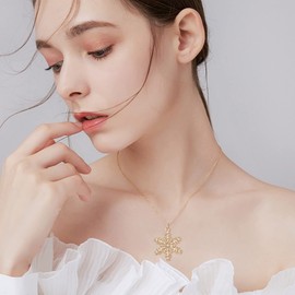 Ever Faith Gold-Tone Austrian Crystal Snowflake Flower Necklace Clear N04564-2