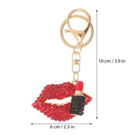 LALAFINA - Llavero de lápiz labial con dije de vidrio, llavero en forma de labios 3D, bonito mini lápiz labial con diamantes de imitación, Rojo -, 10.00X6.00X3.50CM