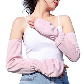 Decorative Arm Cover, Arm Sleeve, UV Protection Gloves, Back of Hand, Finger Cover, Mesh Fabric, Sweat Absorbent, Quick Drying, Arm Cover, Long Type, Pink