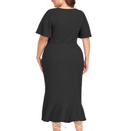 LALAGEN Plus Size Dress for Women Modest Short Sleeve Ruched Bodycon Mermaid Cocktail Midi Dresses Black 3X