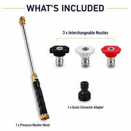 Hydro Jet Power Washer Wand with 3 Interchangeable Nozzles for Garden Hose – High-Pressure Cleaning Tool for Cars, Patios, Driveways & Yards