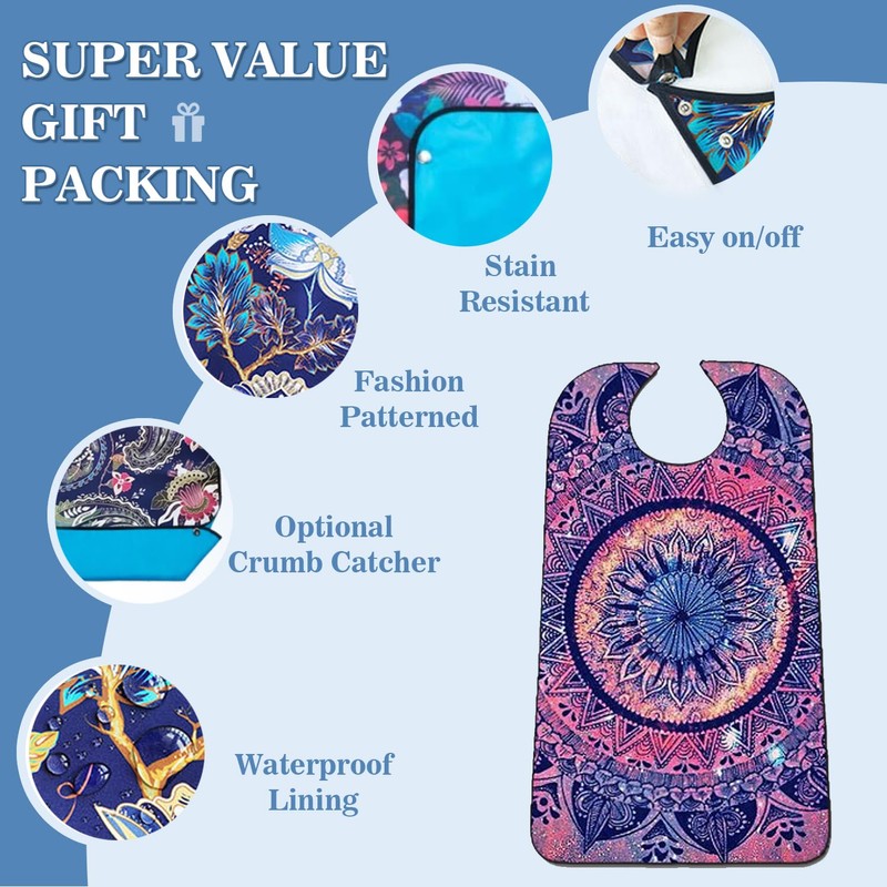 EpoBob 3 Pack Adult Bibs with Crumb Catcher, Washable and