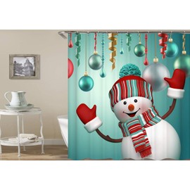 3D Printed Christmas Snowman Background Waterproof Shower Curtain/Bath Curtain--Size: 66"x72"