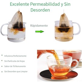 U Chef Set de 100 Bolsas para Té Biodegradables, Bolsitas para Infusiones, Bolsas para Té Suelto con Cordón, Bolsitas Naturales para Café en Grano, Especias