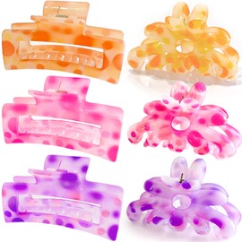 Hair Clips for Women,6PCS Big Flower Claw Clips for Thick Thin Hair,Strong Hold Cute Hair Accessories for Girls,Nonslip Beach Vacation Essentials Summer Accessories (variegated)