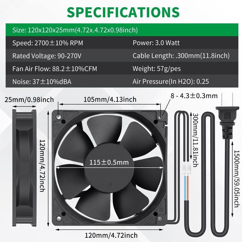WDERAIR Small 120mm x 25mm EC 4 Inch Brushless Cooling