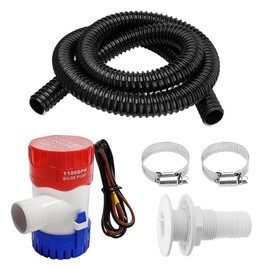 1-1/8 Non-Automatic Boat Bilge Pump Hose Kit,1100gph 12v Bilge Pump Can Choose,1-1/8 Dia 6 FT Kink-Free PVC Hose,1-1/8 Inch ABS Thru-Hull Fitting,2PCS Stainless Steel Hose Clamps for Boat Marine