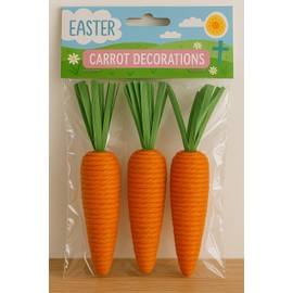 PMS Set of 3 Hanging Carrot Decorations – 12cm Easter Bunny Decor with Greenery – Perfect for Spring Displays, Baskets & Seasonal Gifting