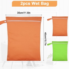 AOOSA 2 PCS Wet Bags, Reusable Cloth Nappy Wet Bags with Handle and Zipper,Lightweight Waterproof Travel Laundry Bag, Washable Wet Dry Bag for Travel Beach Swimming Gym Yoga Camping(Green&Orange)