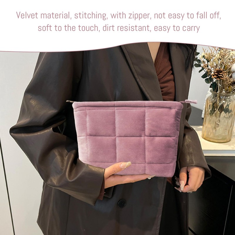 1 Velvet Makeup Bag, Large Capacity Storage Bag, Women's Travel