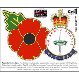Royal Marines Veteran Commando Dagger Poppy Car Window Sticker - in Support of Veterans Lifeline