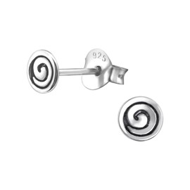 Bungsa . Spiral Stud Earrings 925 Silver 5 mm, Silver, No Gemstone