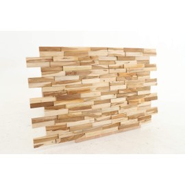 Nordic Style Teak Wood 3D Wall Panels - Recycled Decor Planks for Kitchen, Living Room, Bedroom, Office, Bathroom - 11 Pieces (Natural Finish)