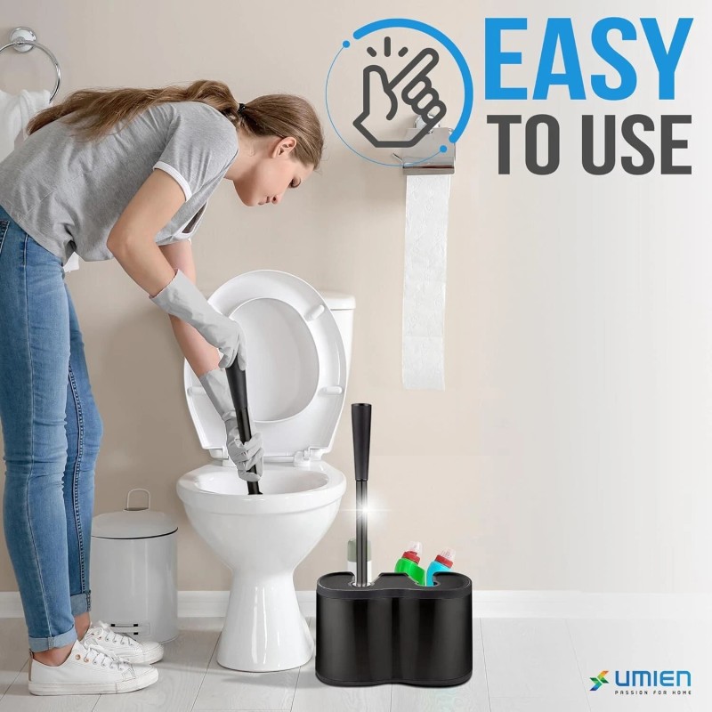UMIEN Toilet Brush & Plunger Set - 18in Steel, No-Rust,