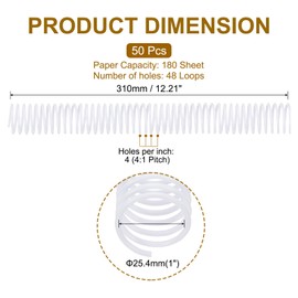 PATIKIL 50 Pack Plastic Spiral Binding Coils, 25.4mm(1") Binding Coils 180 Sheet Capacity Spiral Binder Rings 4:1 Pitch for Office Classroom, White