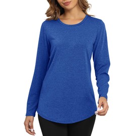 Smile Fish Womens Crewneck Long Sleeve Shirts Loose Fit Dressy Casual Fall Long Tee Tunic Tops with Leggings Cotton Blend Royal Blue,M
