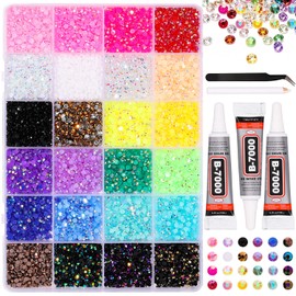 AICase Bedazzling Kit,Rhinestones for Bedazzling, Kpop Toys Multicolor 3mm Flatback Gems for Crafting,Bedazzled Kit with B7000 Glue for Clothing Shoes Nail Book Diamond Art Crafting Makeup (24 Colors)