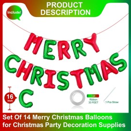 Merry Christmas Balloons Banner Merry Christmas Letter Balloons Sign Xmas Balloons for Christmas Party Decorations