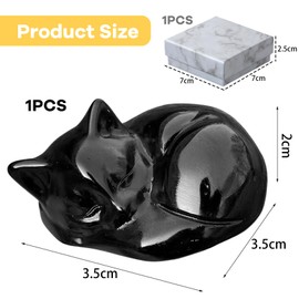 NATOSU Black Obsidian Cat Crystals Shiny Sleeping Cat Statue Healing Hand Carved Stone Decorations Gift Polished Gems Figurine Office