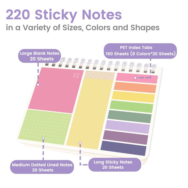 2-in-1 Sticky Notes Set - 220 Sheets Candy Color Sticky