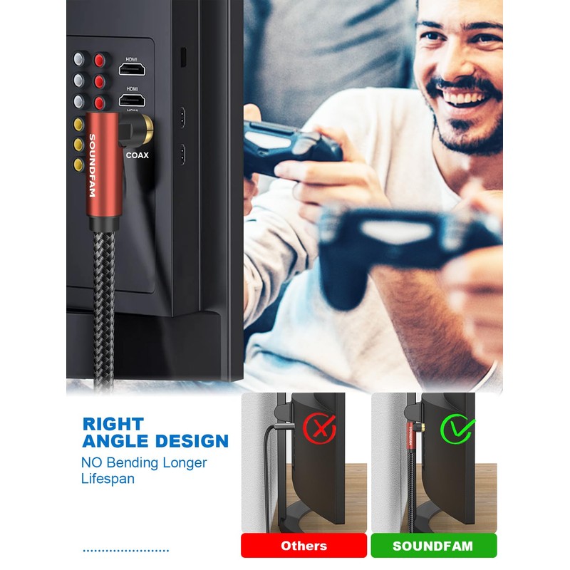 SOUNDFAM Dual 90 Degree RCA Cable Right Angle Subwoofer Cable