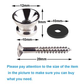 Missmore Metal Strap Lock Buttons End Pins with Mounting Screws for Electric Acoustic Guitar, Bass, Ukulele, Silver-2 Pack