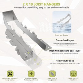 20pcs 2x10 Joist Hanger,LU210 20 Gauge Galvanizing Face Mount Joist Hangers for Wood,Hurricane Tie for Rafter Fits Truss Connectors,Rafter Hangers 2x10 Great for Floor Deck and Ceiling Joists