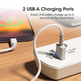 SLx Extension Lead 2m 4 Way Gang Switched Surge Protected Power Strip with 2 USB A Ports & LED Indicator 13A UK Plug & 3 Pin Sockets Wall Mountable Extension Cord for Home, Office or Garage White