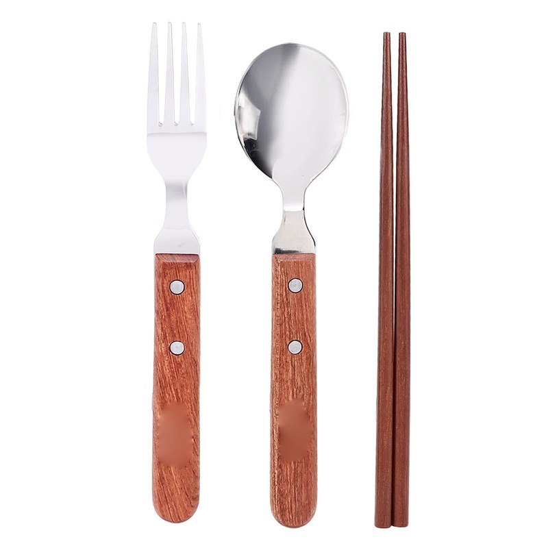 12 Pcs Stainless Steel Wooden Handle Tableware Set Outdoor 4