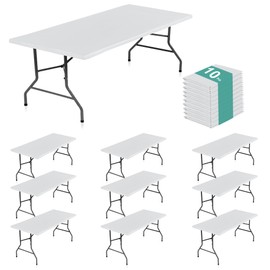LUSHVIDA 10 Packs Vinyl Tablecloths with Flannel Backing 72x30 inch - Waterproof Plastic Table Covers for 6 Foot Rectangle Folding Table Cloths with Elastic Edges, White