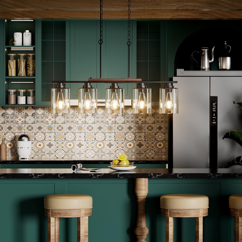 5-Light Kitchen Island Light, 33.4" Island Lighting with Black Metal