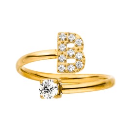 Purelei® Letter Ring - Women's Ring Made of Durable Stainless Steel - Waterproof Rings - Adjustable Rings from Size 50 to 60 - Fashion Jewellery for Your Individual Look, Stainless Steel, Cubic