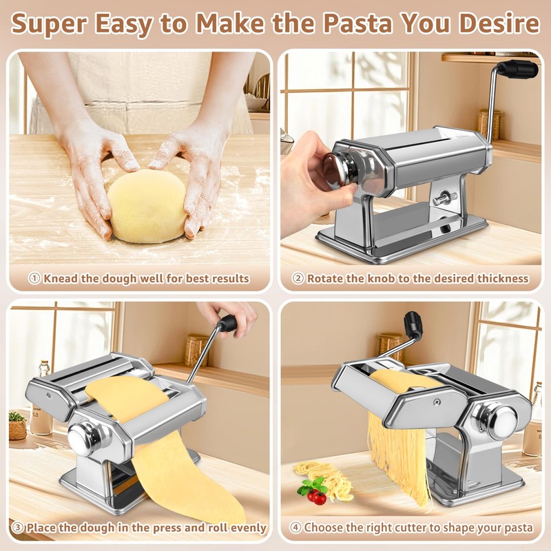 Pasta Maker - 7 Thickness Settings Pasta Roller & 2-in-1