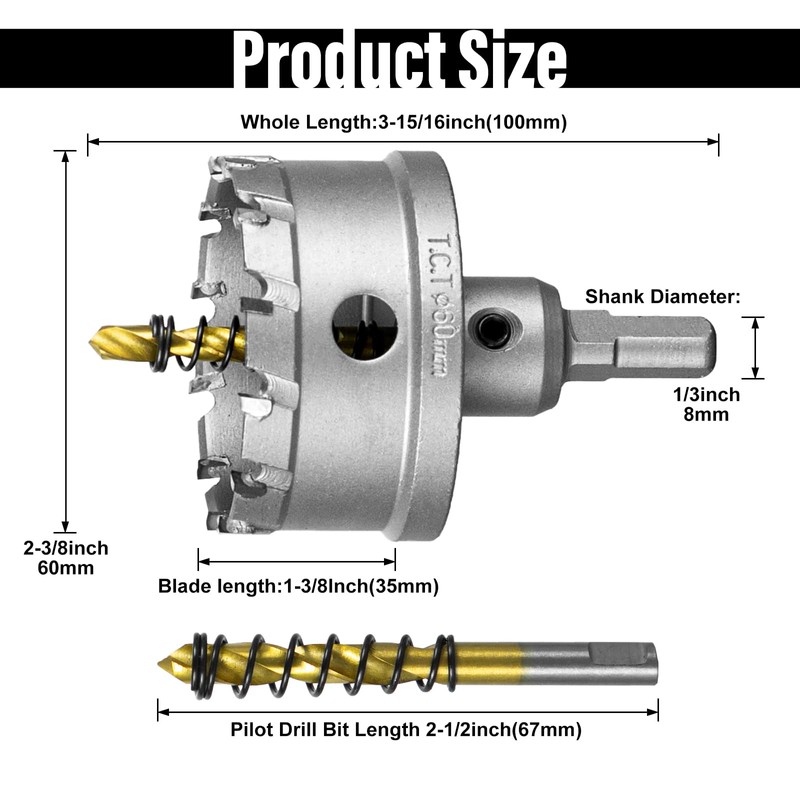 SALI 2-3/8" (60mm) TCT Hole Saw Kit Tungsten Carbide Tipped
