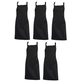 Zukeo Chef Pack of 5 Professional Woven Stripe Cotton Butchers Kitchen Apron - No Pocket (Black)
