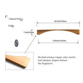 Goo-Ki Aged Brushed Brass Handle Modern Minimalist Cabinet Pull Drawer Handle Wardrobe Cabinet Door Handle 7.6''Hole Center 6 Pack 074YB