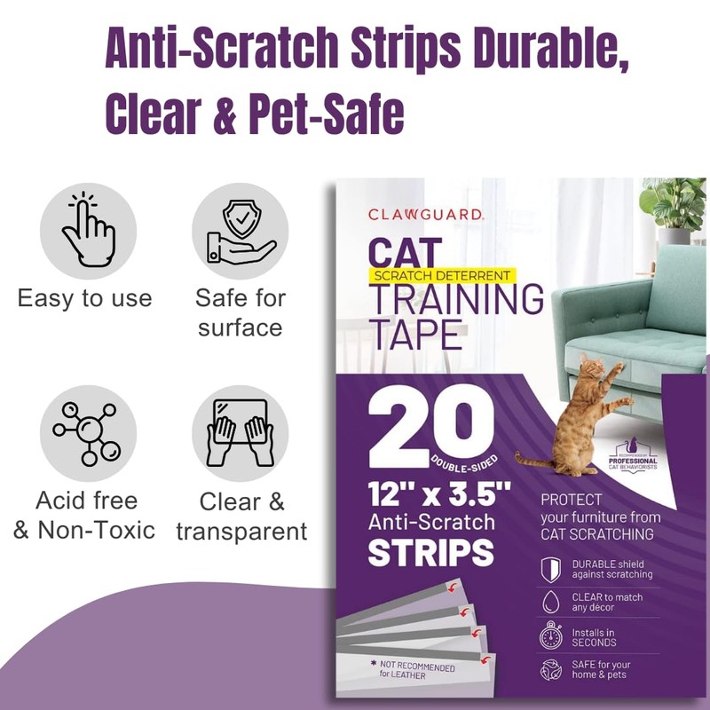 CLAWGUARD Cat Training Tape Strips – 20 Pre-Cut Double-Sided Anti
