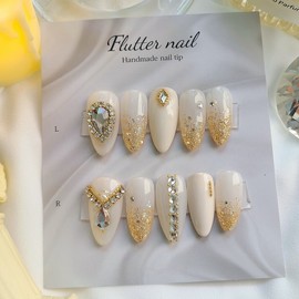 Gold Glitter Gras Handmade Nail Tips✨️ - Almond / 골드 글리터그라 수제네일팁✨️ - 아몬드