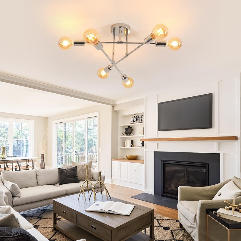 Comely Modern 6-Light Sputnik Chandelier Ceiling Lights, Adjustable Semi-Flush Mount