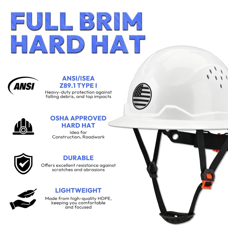 LOHASWORK Full Brim Hard Hat, OSHA Approved Hardhat, Casco De