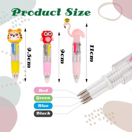 MOTIBACK 12 Stück Mehrfarbige Tier-Kugelschreiber für Kinder - 4 Farben (Blau, Schwarz, Rot, Grün) - 0.5mm Feinminen - Lustige Tierdesigns - Perfekt als Mitgebsel für Geburtstagspartys & Schule ((5))