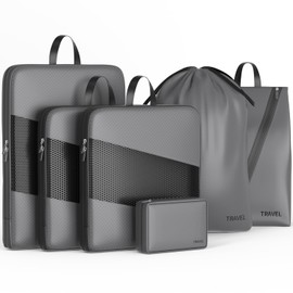 Compression Packing Cubes for Suitcases, UNTIFUL 6 Set Travel Organizer Cubes for Travel Essentials (Gray)