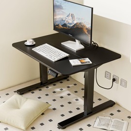 ERGOMAKER Low Height Adjustable Desk with Lockable Wheels, Lifts 18.9"-29.5", 31.5" x 23.6" Electric Small Standing Desk with Splice Board for Home Office & Short People(Black Frame, Black Desktop)