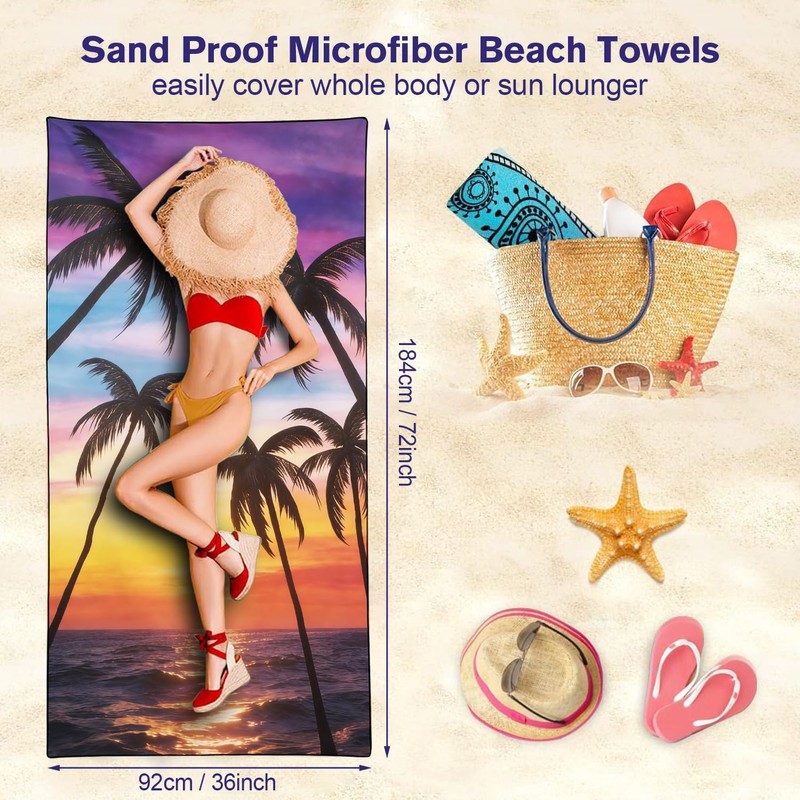 XSMEI Coastal Seaside Sunset Beach Towel Oversized 36" x 72",