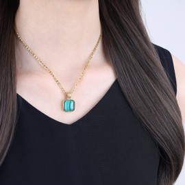 COAI Figaro Chain Necklace Malachite Green Stone Necklace, Gold Necklace 18"